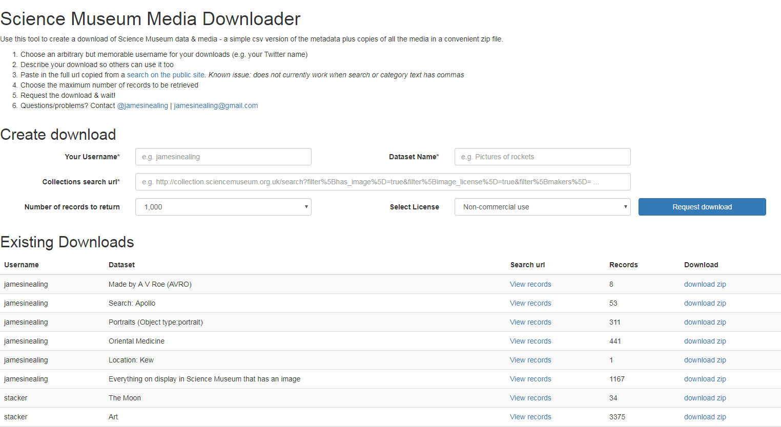 Science Museum Media Downloader interface