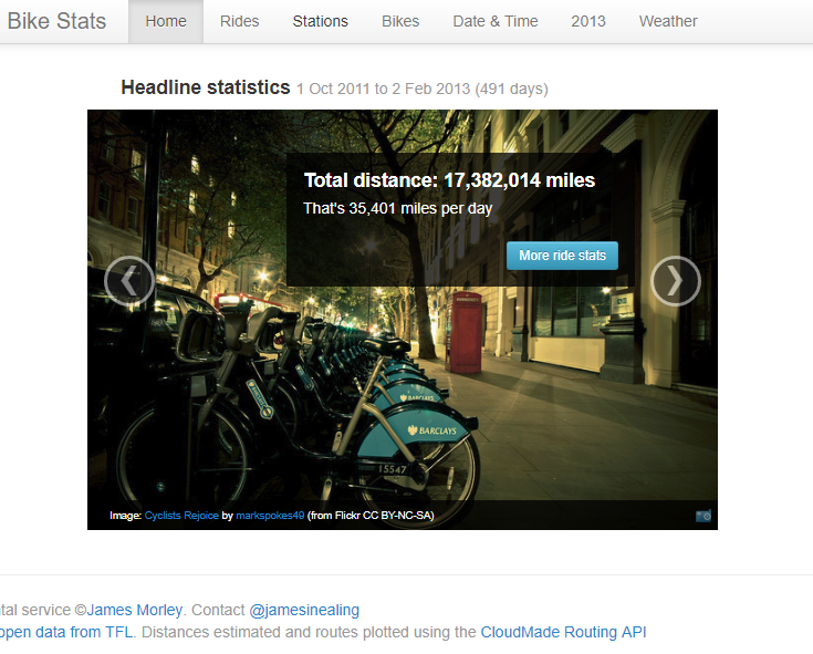 London Cycle Hire open data screengrab