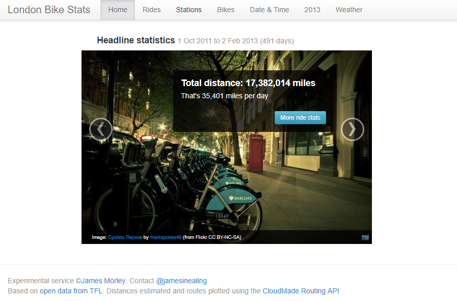 London Cycle Hire open data screengrab